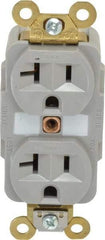Hubbell Wiring Device-Kellems - 125 VAC, 20 Amp, 5-20R NEMA Configuration, Gray, Specification Grade, Self Grounding Duplex Receptacle - 1 Phase, 2 Poles, 3 Wire, Flush Mount, Corrosion, Heat and Impact Resistant - Exact Tool & Supply