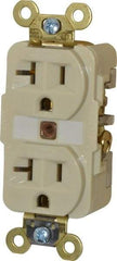 Hubbell Wiring Device-Kellems - 125 VAC, 20 Amp, 5-20R NEMA Configuration, Ivory, Specification Grade, Self Grounding Duplex Receptacle - 1 Phase, 2 Poles, 3 Wire, Flush Mount, Corrosion, Heat and Impact Resistant - Exact Tool & Supply