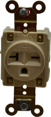 Hubbell Wiring Device-Kellems - 250 VAC, 20 Amp, 6-20R NEMA Configuration, Ivory, Specification Grade, Self Grounding Single Receptacle - 1 Phase, 2 Poles, 3 Wire, Flush Mount - Exact Tool & Supply