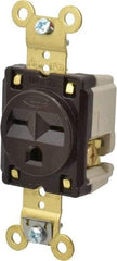 Hubbell Wiring Device-Kellems - 250 VAC, 15 Amp, 6-15R NEMA Configuration, Brown, Specification Grade, Self Grounding Single Receptacle - 1 Phase, 2 Poles, 3 Wire, Flush Mount - Exact Tool & Supply
