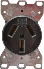 Hubbell Wiring Device-Kellems - 125/250 VAC, 50 Amp, 10-50R NEMA Configuration, Black, Specification Grade, Ungrounded Single Receptacle - 1 Phase, 3 Poles, 3 Wire, Flush Mount - Exact Tool & Supply