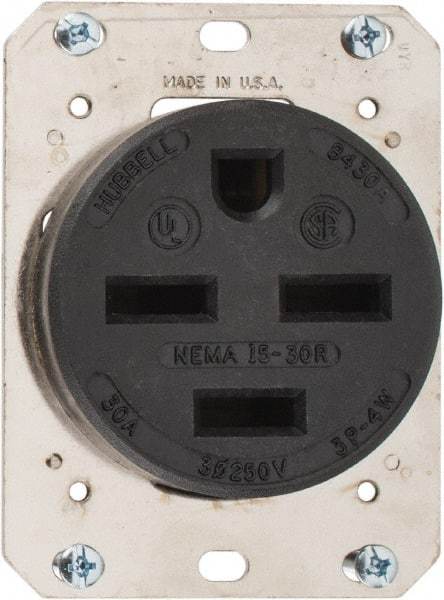 Hubbell Wiring Device-Kellems - 250 VAC, 30 Amp, 15-30R NEMA Configuration, Brown, Industrial Grade, Self Grounding Single Receptacle - 3 Phase, 3 Poles, 4 Wire, Flush Mount - Exact Tool & Supply