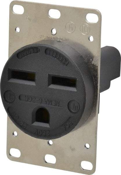 Hubbell Wiring Device-Kellems - 250 VAC, 30 Amp, 6-30R NEMA Configuration, Black/White, Industrial Grade, Self Grounding Single Receptacle - 1 Phase, 2 Poles, 3 Wire, Flush Mount - Exact Tool & Supply