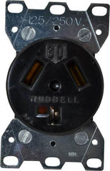 Hubbell Wiring Device-Kellems - 125/250 VAC, 30 Amp, 10-30R NEMA Configuration, Black/White, Industrial Grade, Self Grounding Single Receptacle - 1 Phase, 3 Poles, 3 Wire, Flush Mount - Exact Tool & Supply