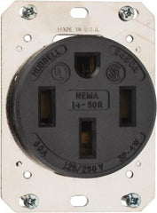 Hubbell Wiring Device-Kellems - 125/250 VAC, 50 Amp, 14-50R NEMA Configuration, Black, Industrial Grade, Self Grounding Single Receptacle - 1 Phase, 3 Poles, 4 Wire, Flush Mount - Exact Tool & Supply