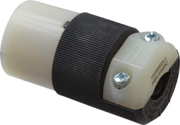 Hubbell Wiring Device-Kellems - 250 VAC, 20 Amp, 6-20R NEMA, Straight, Self Grounding, Commercial, Industrial Grade Connector - 2 Pole, 3 Wire, 1 Phase, 2 hp, Nylon, Black, White - Exact Tool & Supply