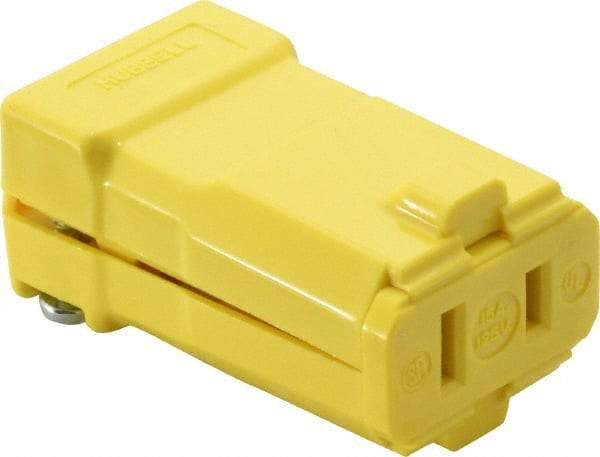 Hubbell Wiring Device-Kellems - 125 VAC, 15 Amp, 1-15R NEMA, Valise, Ungrounded, Commercial, Industrial Grade Connector - 2 Pole, 2 Wire, 1 Phase, 1/2 hp, Nylon, Yellow - Exact Tool & Supply