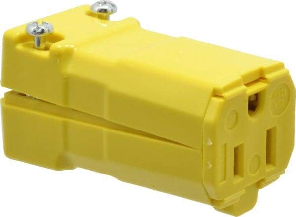 Hubbell Wiring Device-Kellems - 125 VAC, 15 Amp, 5-15R NEMA, Valise, Self Grounding, Commercial, Industrial Grade Connector - 2 Pole, 3 Wire, 1 Phase, 1/2 hp, Nylon, Yellow - Exact Tool & Supply