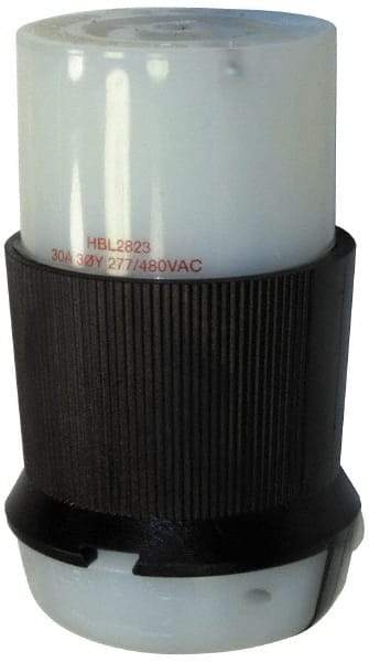 Hubbell Wiring Device-Kellems - 277/480 VAC, 30 Amp, L22-30R Configuration, Industrial Grade, Self Grounding Connector - 3 Phase, 4 Poles, IP20, 0.35 to 1.15 Inch Cord Diameter - Exact Tool & Supply