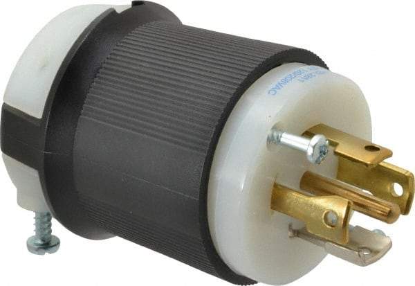 Hubbell Wiring Device-Kellems - 120/208 VAC, 30 Amp, L21-30P Configuration, Industrial Grade, Self Grounding Plug - 3 Phase, 4 Poles, IP20, 0.35 to 1.15 Inch Cord Diameter - Exact Tool & Supply