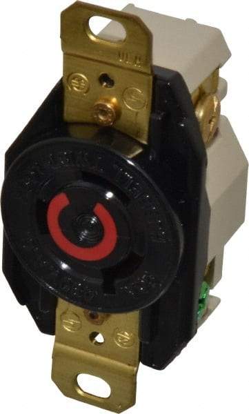 Hubbell Wiring Device-Kellems - 480 VAC, 20 Amp, L8-20R NEMA, Self Grounding Receptacle - 2 Poles, 3 Wire, Female End, Black - Exact Tool & Supply