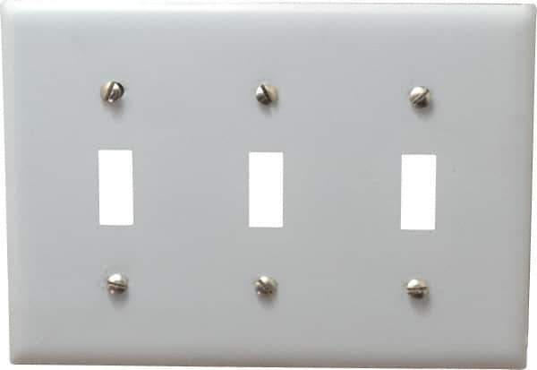 Hubbell Wiring Device-Kellems - 3 Gang, Switch Plate - Toggle Switch, Metallic, Stainless Steel - Exact Tool & Supply