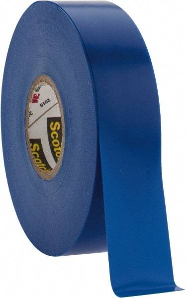 3M - 3/4" x 66', Blue Vinyl Electrical Tape - Series 35, 7 mil Thick, 1,250 V/mil Dielectric Strength, 17 Lb./Inch Tensile Strength - Exact Tool & Supply