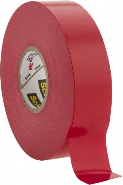 3M - 3/4" x 66', Red Vinyl Electrical Tape - Series 35, 7 mil Thick, 1,250 V/mil Dielectric Strength, 17 Lb./Inch Tensile Strength - Exact Tool & Supply