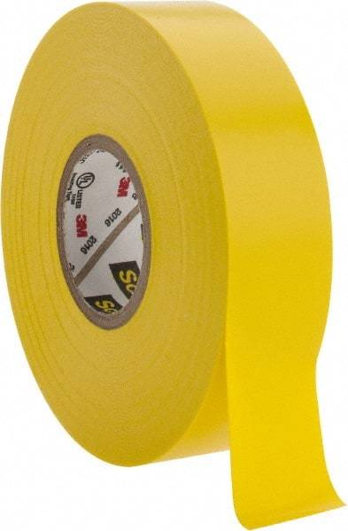 3M - 3/4" x 66', Yellow Vinyl Electrical Tape - Series 35, 7 mil Thick, 1,250 V/mil Dielectric Strength, 17 Lb./Inch Tensile Strength - Exact Tool & Supply