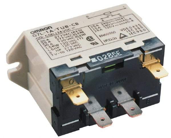 Omron - 1.7 to 2.5 VA Power Rating, Standard Electromechanical Quick Connect General Purpose Relay - 25 Amp at 220 VAC, DPST, 240 VAC, 68.5mm Wide x 47mm High x 33.5mm Deep - Exact Tool & Supply