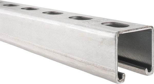 Thomas & Betts - 10' Long x 1-5/8" Wide x 1-5/8" High, 12 Gauge, Strip Steel, Half Slot Framing Channel & Strut - 0.105" Thick, Pre-Galvanized - Exact Tool & Supply