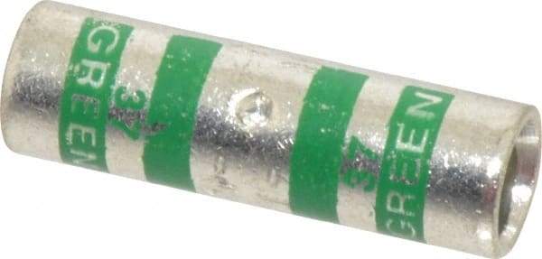 Thomas & Betts - 1 AWG Compatible, Noninsulated, Crimp-On Butt Splice Terminal - 2 Wire Entries, Copper Contacts, Tin Contact Plating, 1-1/2" OAL, Green - Exact Tool & Supply