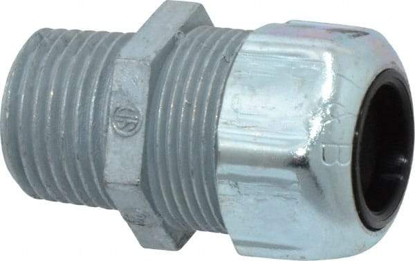 Thomas & Betts - 0.45 to 0.56" Cable Capacity, Liquidtight, Straight Strain Relief Cord Grip - 1/2 NPT Thread, 1-21/32" Long, Zinc - Exact Tool & Supply