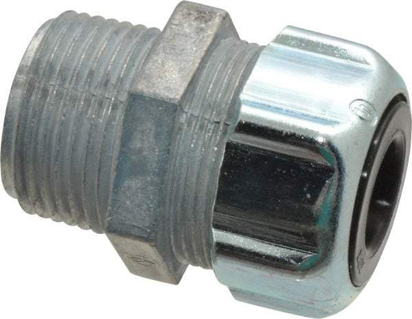 Thomas & Betts - 1/4 to 3/8" Cable Capacity, Liquidtight, Straight Strain Relief Cord Grip - 3/4 NPT Thread, 1-3/4" Long, Zinc - Exact Tool & Supply