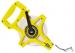 US Tape - 100' x 1/2" White Blade Tape Measure - 1/8", 1mm, & 1 cm Graduation, Inch/Metric Graduation Style, Yellow/Silver Case - Exact Tool & Supply