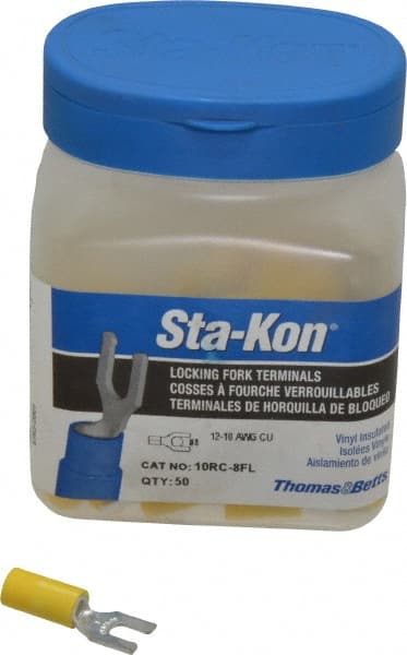 Thomas & Betts - #8 Stud, 12 to 10 AWG Compatible, Partially Insulated, Crimp Connection, Locking Fork Terminal - Exact Tool & Supply