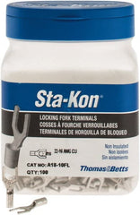 Thomas & Betts - #10 Stud, 22 to 16 AWG Compatible, Noninsulated, Crimp Connection, Locking Fork Terminal - Exact Tool & Supply