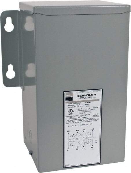 Sola/Hevi-Duty - 1 Phase, 240-480 Volt Input, 120/240 Volt Output, 60 Hz, 2 kVA, General Purpose Transformer - 4, 12, 3R, 4X NEMA Rating, 239°F Temp Rise, 10 Inch Wide x 7 Inch Deep x 12 Inch High, Indoor, Outdoor, Wall Mount - Exact Tool & Supply
