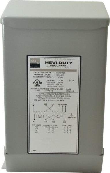 Sola/Hevi-Duty - 1 Phase, 120/208/240/277 Volt Input, 120/240 Volt Output, 60 Hz, 1 kVA, General Purpose Transformer - 4, 12, 3R, 4X NEMA Rating, 239°F Temp Rise, 6 Inch Wide x 5 Inch Deep x 10 Inch High, Indoor, Outdoor, Wall Mount - Exact Tool & Supply