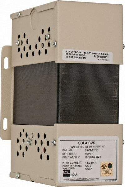 Sola/Hevi-Duty - 240 Volt Max Input, 120 VA, Hardwired Power Conditioner - 120 Volt Output, 4 Inch Wide x 8 Inch High x 5 Inch Deep - Exact Tool & Supply