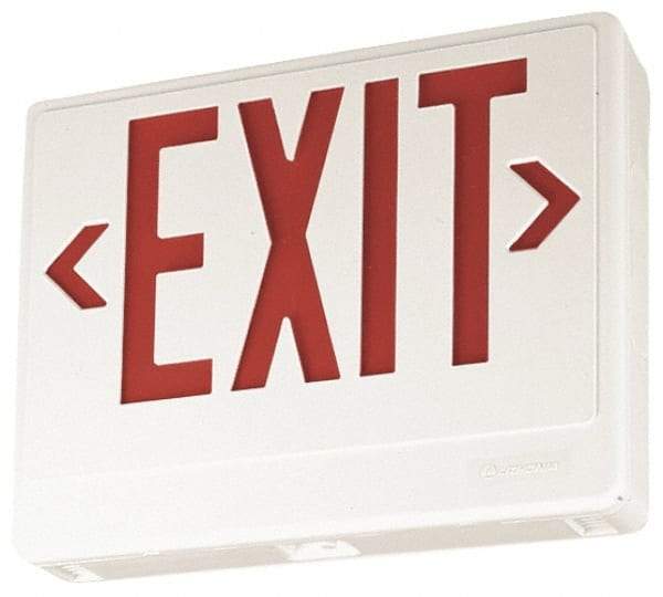 Lithonia Lighting - 1 Face, White, Thermoplastic, LED, Illuminated Exit Sign - 120/277 VAC, Nickel Cadmium, Universal Mounted, 11-3/4 Inch Long x 2 Inch Wide x 7-5/8 Inch High - Exact Tool & Supply