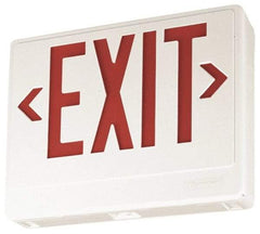 Lithonia Lighting - 1 Face, White, Thermoplastic, LED, Illuminated Exit Sign - 120/277 VAC, Nickel Cadmium, Universal Mounted, 11-3/4 Inch Long x 2 Inch Wide x 7-5/8 Inch High - Exact Tool & Supply