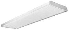 Lithonia Lighting - 4 Lamp, 4 Ft. Long, 32 Watt, Stem and Surface Mounted, Fluorescent Lamp Wraparound Light Fixture - 120-277 Volt, White, Electronic Ballast - Exact Tool & Supply