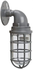 Hubbell Killark - 150 Watt, 2,800 Lumen, 120-240 Volt, Incandescent Wall Pack Light Fixture - Glass Lens, Aluminum Housing, Gray, Wall Mount, 4-5/8" Deep x 7-5/8" High x 4-1/4" Wide - Exact Tool & Supply
