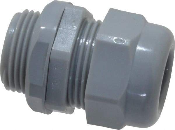 Thomas & Betts - 0.35 to 0.63" Cable Capacity, Liquidtight, Straight Strain Relief Cord Grip - 3/4 NPT Thread, Thermoplastic - Exact Tool & Supply