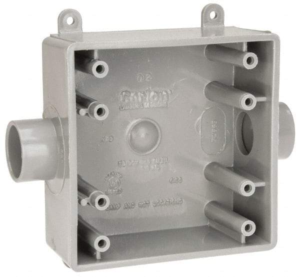 Thomas & Betts - 2 Gang, (2) 3/4" Knockouts, PVC Square Switch Box - 4.62" Overall Height x 4.62" Overall Width x 1.98" Overall Depth, Weather Resistant - Exact Tool & Supply