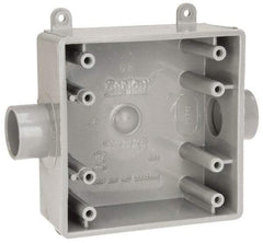 Thomas & Betts - 2 Gang, (2) 3/4" Knockouts, PVC Square Switch Box - 4.62" Overall Height x 4.62" Overall Width x 1.98" Overall Depth, Weather Resistant - Exact Tool & Supply
