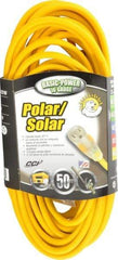 Southwire - 50', 16/3 Gauge/Conductors, Yellow Outdoor Extension Cord - 1 Receptacle, 13 Amps, 125 VAC, UL SJEOOW, NEMA 5-15P, 5-15R - Exact Tool & Supply