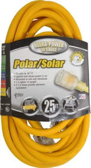 Southwire - 25', 10/3 Gauge/Conductors, Yellow Outdoor Extension Cord - 1 Receptacle, 15 Amps, 125 VAC, UL SJEOOW, NEMA 5-15P, 5-15R - Exact Tool & Supply