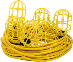 Value Collection - 10 Socket, 4 Conductor, 125 VAC, 15 Amp, Temporary String Light - 100' SJTW-A Cord, Yellow, Plastic, Includes Lamp Guard - Exact Tool & Supply