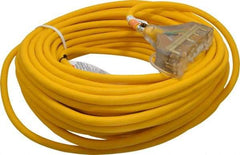 Southwire - 100', 12/3 Gauge/Conductors, Yellow Outdoor Extension Cord - 1 Receptacle, 15 Amps, 125 VAC, UL SJEOOW, NEMA 5-15P, 5-15R x 3 - Exact Tool & Supply