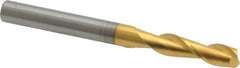 Atrax - 3/16", 5/8" LOC, 3/16" Shank Diam, 2" OAL, 2 Flute, Solid Carbide Square End Mill - Single End, TiN Finish, Spiral Flute, 30° Helix, Centercutting, Right Hand Cut - Exact Tool & Supply