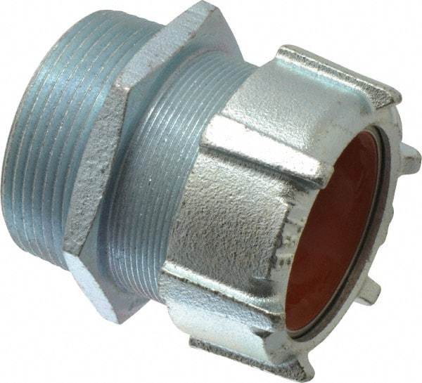 Thomas & Betts - 1-15/16 to 2-3/16" Cable Capacity, Liquidtight, Straight Strain Relief Cord Grip - 2-1/2 NPT Thread, 3-3/4" Long, Iron & Zinc - Exact Tool & Supply