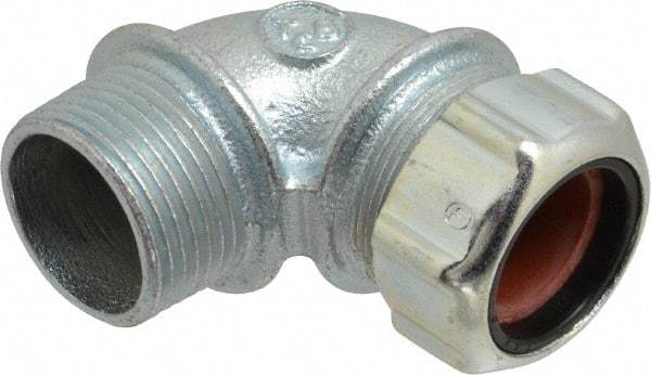 Thomas & Betts - 3/4 to 7/8" Cable Capacity, Liquidtight, Elbow Strain Relief Cord Grip - 1 NPT Thread, Iron - Exact Tool & Supply