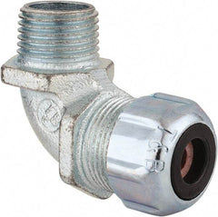 Thomas & Betts - 1/8 to 1/4" Cable Capacity, Liquidtight, Elbow Strain Relief Cord Grip - 1/2 NPT Thread, Iron - Exact Tool & Supply