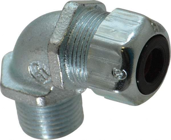 Thomas & Betts - 1/4 to 3/8" Cable Capacity, Liquidtight, Elbow Strain Relief Cord Grip - 1/2 NPT Thread, Iron - Exact Tool & Supply