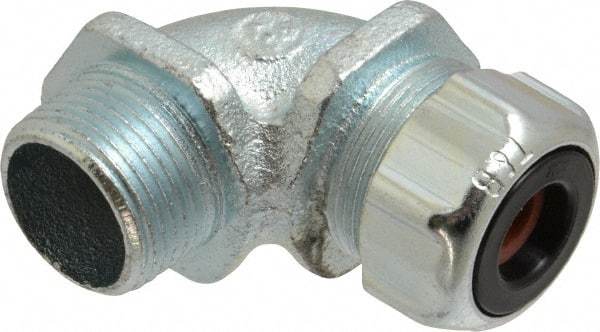 Thomas & Betts - 1/4 to 3/8" Cable Capacity, Liquidtight, Elbow Strain Relief Cord Grip - 3/4 NPT Thread, Iron - Exact Tool & Supply