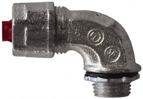 O-Z/Gedney - 1 to 1-3/8" Cable Capacity, Liquidtight, Elbow Strain Relief Cord Grip - 1-1/4 NPT Thread, 2-7/8" Long, Iron - Exact Tool & Supply