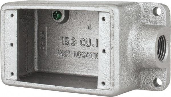 Thomas & Betts - 1 Gang, (1) 1/2" Knockout, Iron Rectangle Device Box - 2-3/4" Overall Width x 2" Overall Depth - Exact Tool & Supply