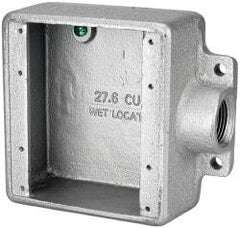 Thomas & Betts - 2 Gang, (1) 3/4" Knockout, Iron Rectangle Device Box - 2-3/4" Overall Width x 2" Overall Depth - Exact Tool & Supply